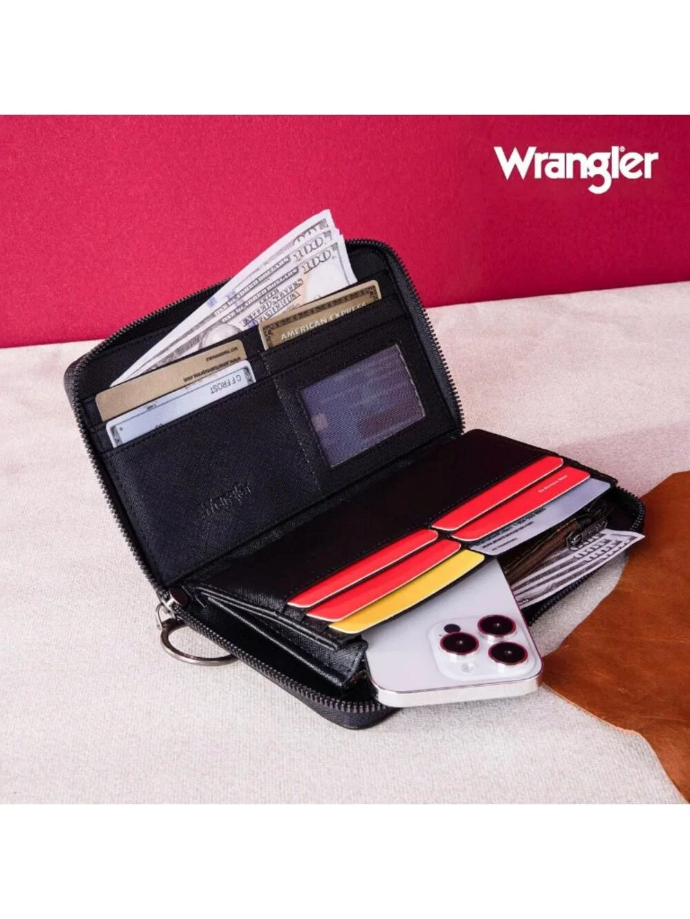 Large Capacity RFID Blocking Wristlet Wallet for Women - Pink Credit Card Holder